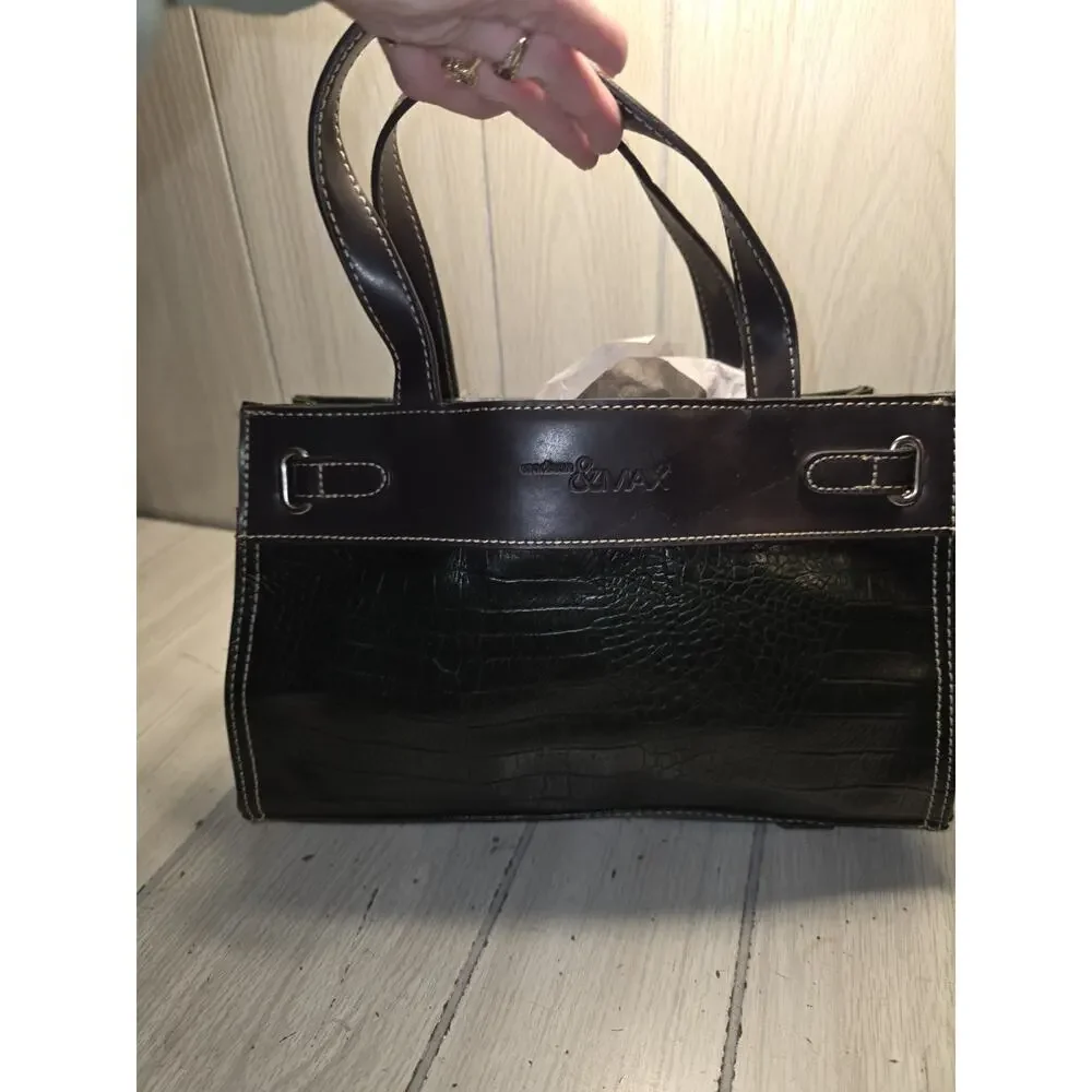 Madison & Max Green & Brown Crock Embossed Leather Hand Bag Y2K Style NWT Boho